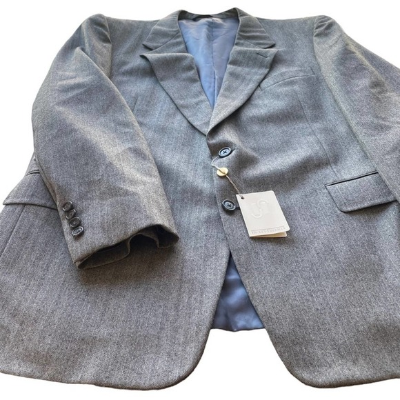 Hickey Freeman Suit Jacket Blazer Gray Size 48R Boardroom Herringbone Wool NWT - Picture 6 of 14